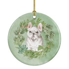 French Bulldog White Christmas Wreath Ceramic Ornament Christmas Tree Hanging Decorations for Home Christmas HolidayParty