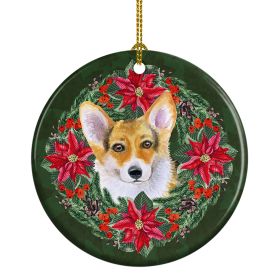 Pembroke Corgi Poinsetta Wreath Ceramic Ornament Christmas Tree Hanging Decorations for Home Christmas HolidayParty