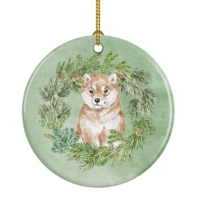 Shiba Inu Puppy Sitting Pretty Christmas Wreath Ceramic Ornament Christmas Tree Hanging Decorations for Home Christmas HolidayParty