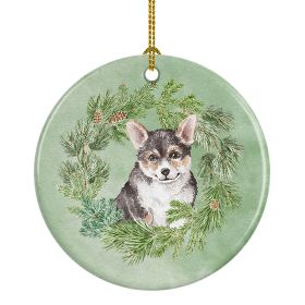 Corgi Tricolor Puppy Christmas Wreath Ceramic Ornament Christmas Tree Hanging Decorations for Home Christmas HolidayParty