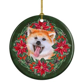 Akita Poinsetta Wreath Ceramic Ornament Christmas Tree Hanging Decorations for Home Christmas HolidayParty
