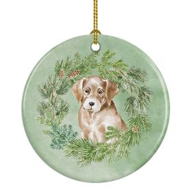 Labrador Retriever Puppy Yellow Christmas Wreath Ceramic Ornament Christmas Tree Hanging Decorations for Home Christmas HolidayParty