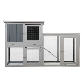 Wooden Rabbit Hutch penwith 1 Removable Tray & 3 Lockable Doors for Indoor & Outdoor Use Gray+White
