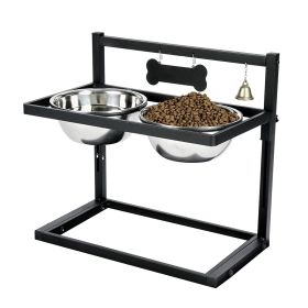 Dog Raised Bowls with 4.1 to 12.4in Adjustable Height Stainless Steel Elevated Double Dog Bowls with Bell Name Plate for S/M/L Dogs