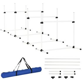 Set of 4 Dog Agility Training Equipment Adjustable Jump Bar Pet Exercise Kit with Carrying Bag (White)-Y