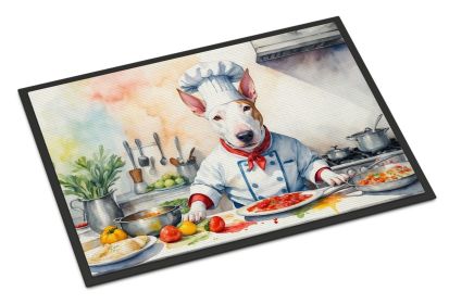 Bull Terrier The Chef Doormat Front Door Mat Indoor Outdoor Rugs for Entryway, Non Slip Washable Low Pile, 24H X 36W -J