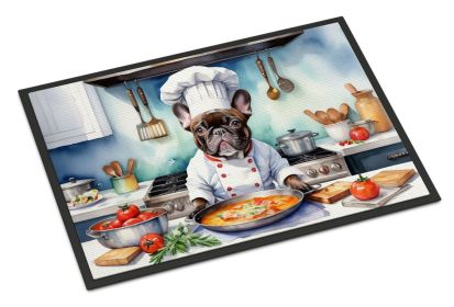 French Bulldog The Chef Doormat Front Door Mat Indoor Outdoor Rugs for Entryway, Non Slip Washable Low Pile, 24H X 36W -L