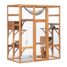 Outdoor  Enclosure Large Wood  Cage with Sunlight Top Panel Perches Sleeping Boxes Pet Playpen Orange