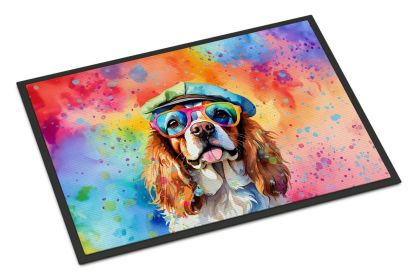 Cavalier Spaniel Hippie Dawg Doormat Front Door Mat Indoor Outdoor Rugs for Entryway, Non Slip Washable Low Pile, 24H X 36W -H