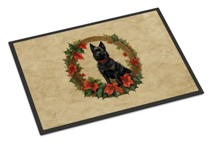Schipperke Christmas Flowers Doormat Front Door Mat Indoor Outdoor Rugs for Entryway, Non Slip Washable Low Pile, 24H X 36W -C