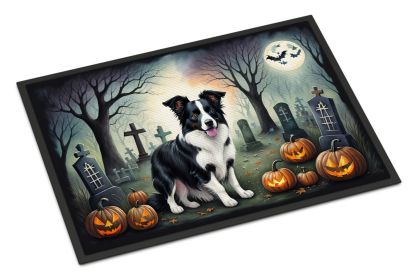 Border Collie Spooky Halloween Doormat Front Door Mat Indoor Outdoor Rugs for Entryway, Non Slip Washable Low Pile, 24H X 36W -L