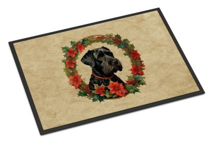 Giant Schnauzer Christmas Flowers Doormat Front Door Mat Indoor Outdoor Rugs for Entryway, Non Slip Washable Low Pile, 24H X 36W -G