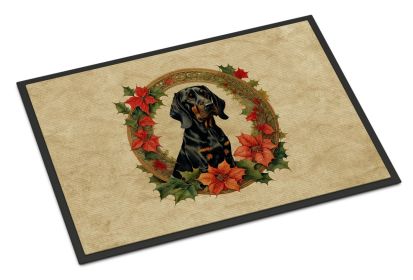 Black and Tan Coonhound Christmas Flowers Doormat Front Door Mat Indoor Outdoor Rugs for Entryway, Non Slip Washable Low Pile, 24H X 36W -E