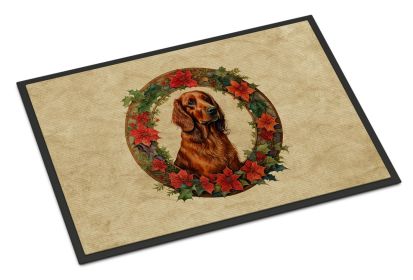 Irish Setter Christmas Flowers Doormat Front Door Mat Indoor Outdoor Rugs for Entryway, Non Slip Washable Low Pile, 24H X 36W -G