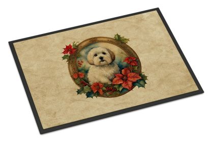 Coton De Tulear Christmas Flowers Doormat Front Door Mat Indoor Outdoor Rugs for Entryway, Non Slip Washable Low Pile, 24H X 36W -M