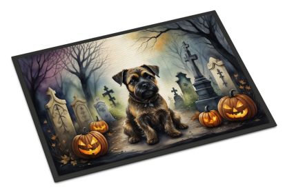 Border Terrier Spooky Halloween Doormat Front Door Mat Indoor Outdoor Rugs for Entryway, Non Slip Washable Low Pile, 24H X 36W -C