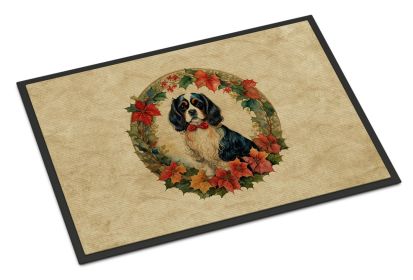 Cavalier Spaniel Christmas Flowers Doormat Front Door Mat Indoor Outdoor Rugs for Entryway, Non Slip Washable Low Pile, 24H X 36W -C