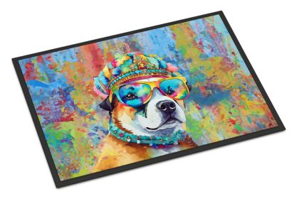 Akita Hippie Dawg Doormat Front Door Mat Indoor Outdoor Rugs for Entryway, Non Slip Washable Low Pile, 24H X 36W -B