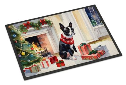 Boston Terrier Cozy Christmas Doormat Front Door Mat Indoor Outdoor Rugs for Entryway, Non Slip Washable Low Pile, 24H X 36W -M