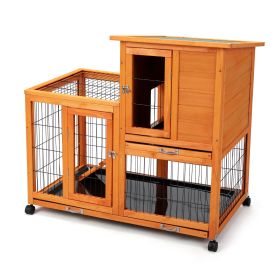 Detachable Rabbit Hutch with Removable Tray & Rolling Casters Orange