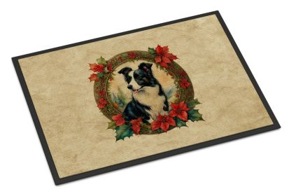 Border Collie Christmas Flowers Doormat Front Door Mat Indoor Outdoor Rugs for Entryway, Non Slip Washable Low Pile, 24H X 36W -H