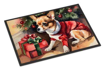 Chihuahua Cozy Christmas Doormat Front Door Mat Indoor Outdoor Rugs for Entryway, Non Slip Washable Low Pile, 24H X 36W -B