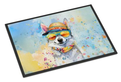 Alaskan Klee Kai Hippie Dawg Doormat Front Door Mat Indoor Outdoor Rugs for Entryway, Non Slip Washable Low Pile, 24H X 36W -I