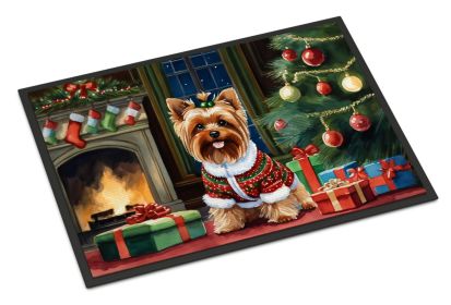Yorkshire Terrier Cozy Christmas Doormat Front Door Mat Indoor Outdoor Rugs for Entryway, Non Slip Washable Low Pile, 24H X 36W -J