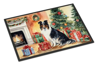 Collie Cozy Christmas Doormat Front Door Mat Indoor Outdoor Rugs for Entryway, Non Slip Washable Low Pile, 24H X 36W -D