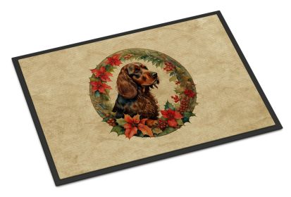 Field Spaniel Christmas Flowers Doormat Front Door Mat Indoor Outdoor Rugs for Entryway, Non Slip Washable Low Pile, 24H X 36W -C