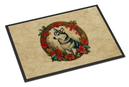 Alaskan Klee Kai Christmas Flowers Doormat Front Door Mat Indoor Outdoor Rugs for Entryway, Non Slip Washable Low Pile, 24H X 36W -G