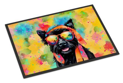 Scottish Terrier Hippie Dawg Doormat Front Door Mat Indoor Outdoor Rugs for Entryway, Non Slip Washable Low Pile, 24H X 36W -L