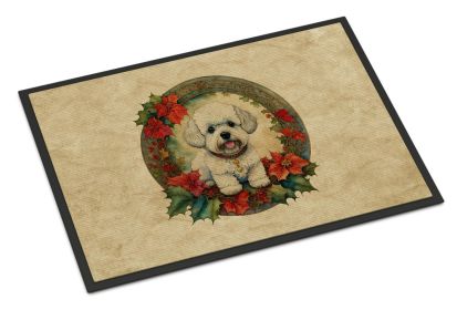 Bichon Frise Christmas Flowers Doormat Front Door Mat Indoor Outdoor Rugs for Entryway, Non Slip Washable Low Pile, 24H X 36W -G