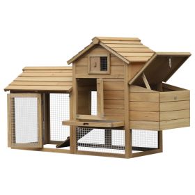 PawHut 59" Small Wooden penHen House Poultry Cage for Outdoor Backyard with 2 Doors Nesting Box & Removable Tray Natural Wood