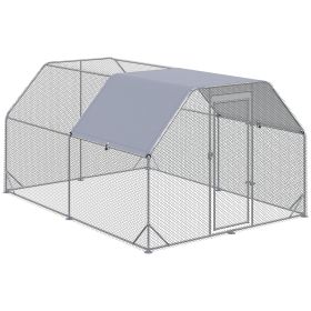 PawHut Large pen Metal Waterproof Anti-UV Cover Flat Shaped Walk in Fence Cage Outdoor & Yard Farm Use 1" Tube Diameter 9.2' x 12.5' x 6.4'