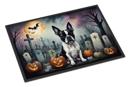 Boston Terrier Spooky Halloween Doormat Front Door Mat Indoor Outdoor Rugs for Entryway, Non Slip Washable Low Pile, 18H X 27W -E