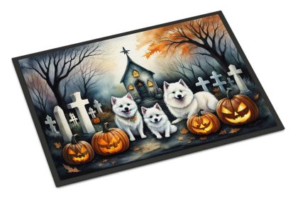 American Eskimo Spooky Halloween Doormat Front Door Mat Indoor Outdoor Rugs for Entryway, Non Slip Washable Low Pile, 18H X 27W -C