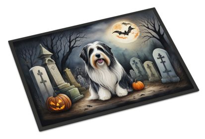 Bearded Collie Spooky Halloween Doormat Front Door Mat Indoor Outdoor Rugs for Entryway, Non Slip Washable Low Pile, 18H X 27W -C
