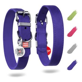 Long Lasting Leather Dog Collar for Large Dogs Medium Small Dogs Adjustable Collar with Durable Buckle D Ring 12-15 inch Neck x 4/5 inch Wide Purple