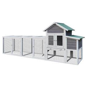 122" Large Gray Wood penHen House Pet Rabbit Hutch Wooden Pet Cage Backyard with Nesting Box