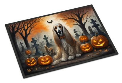 Afghan Hound Spooky Halloween Doormat Front Door Mat Indoor Outdoor Rugs for Entryway, Non Slip Washable Low Pile, 18H X 27W -M