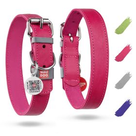 Long Lasting Leather Dog Collar for Large Dogs Medium Small Dogs Adjustable Collar with Durable Buckle D Ring 15 - 20 inch Neck x 1 inch Wide Pink