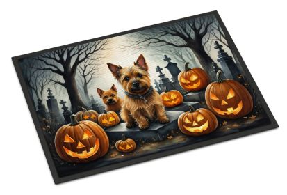 Norwich Terrier Spooky Halloween Doormat Front Door Mat Indoor Outdoor Rugs for Entryway, Non Slip Washable Low Pile, 18H X 27W -M