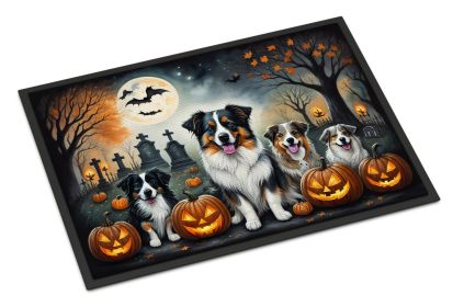 Australian Shepherd Spooky Halloween Doormat Front Door Mat Indoor Outdoor Rugs for Entryway, Non Slip Washable Low Pile, 18H X 27W -L