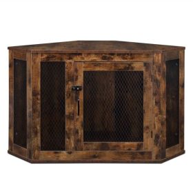 HOBBYZOO Furniture Corner Dog Crate Lockable Doors Kennel with Wood for S/M Dogs Pet Crate Furniture Dog House Side End Table Indoor Use Rustic Brown