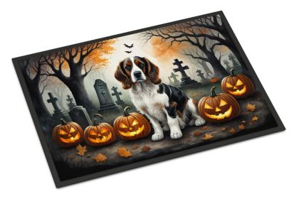 Welsh Springer Spaniel Spooky Halloween Doormat Front Door Mat Indoor Outdoor Rugs for Entryway, Non Slip Washable Low Pile, 18H X 27W -E