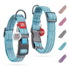 Reflective Cotton Dog Collar Eco Friendly Alt to Nylon Collar for Small Medium & Large Dogs 10-16 inch Neck x 4/5 inch Wide Blue Color