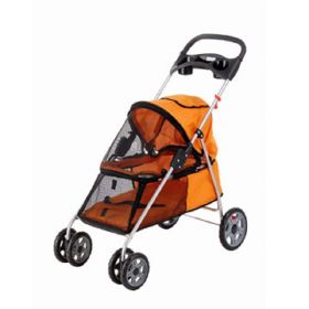 Pet Dog Buggy Stroller Trolley Easy Folding Shockproof Four Wheels Water Resistant with Double Cap Holder & Food Tray