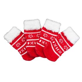 4 Pcs Dog Knitted Pet Socks Cartoon Cute Red Christmas Puppy  Socks Dog Foot Covers Poodle Teddy Socks