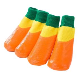 4 Pcs Dog Knitted Socks Pet Leg Socks Teddy Small Dog Waterproof Coated Socks Scratch Proof Protective Socks Orange 4#